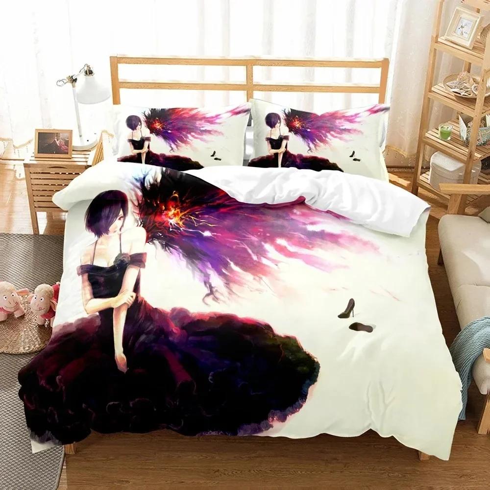3D Druck Anime Tokyo Ghoul Bettwäsche Set Bedrucktes Bettset mit Kissenbezug Bett Bettdeckenbezug Weiche Queen King Size Bettwäsche Zuhause