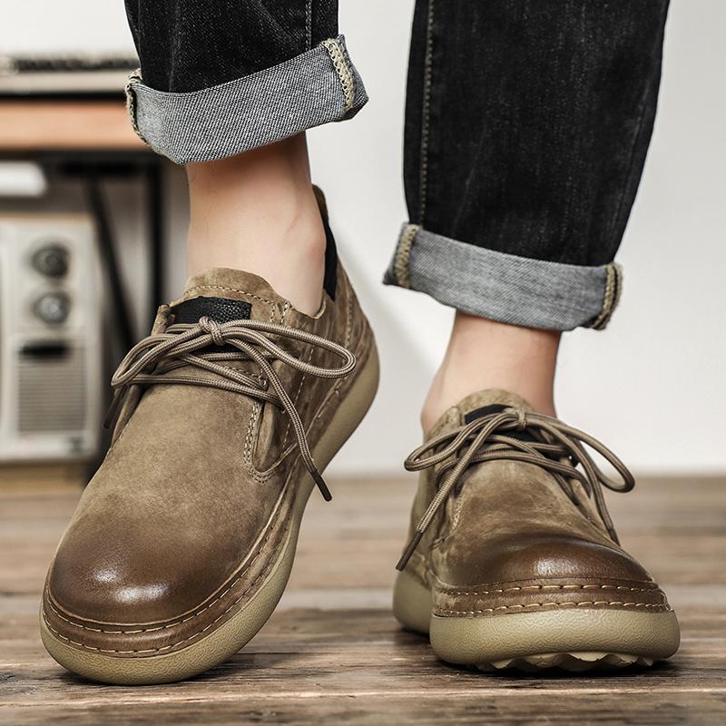 Retro Low-Top Schuhe Herrenschuhe Stil Leder Herbst Neu Lässige Lederschuhe Herren Weiches Leder Weiche Sohlen Herren Schuhe mit großem Zeh