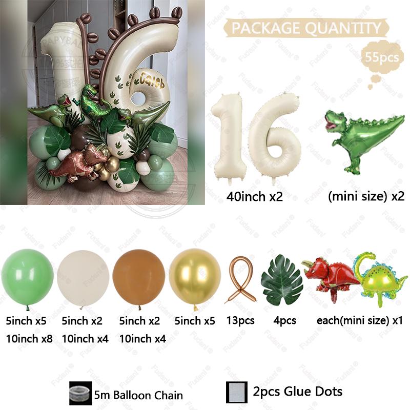 54pcs Jungle Theme Dinosaur Party Balloon Arch Set for Boy Wild One 1-9st Birthday Party Decoration Baby Shower First Birthday