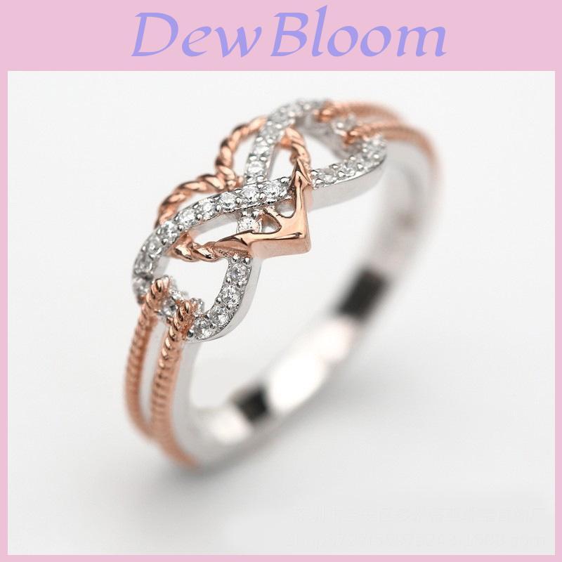 Elegant Rose Gold Two-tone Heart Cross Ring For Fashionable Young Women