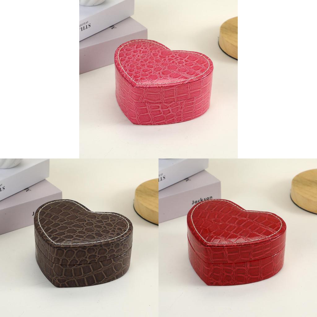Leather Heart Jewelry Organizer With Flip Lid For Gift And Travel Use