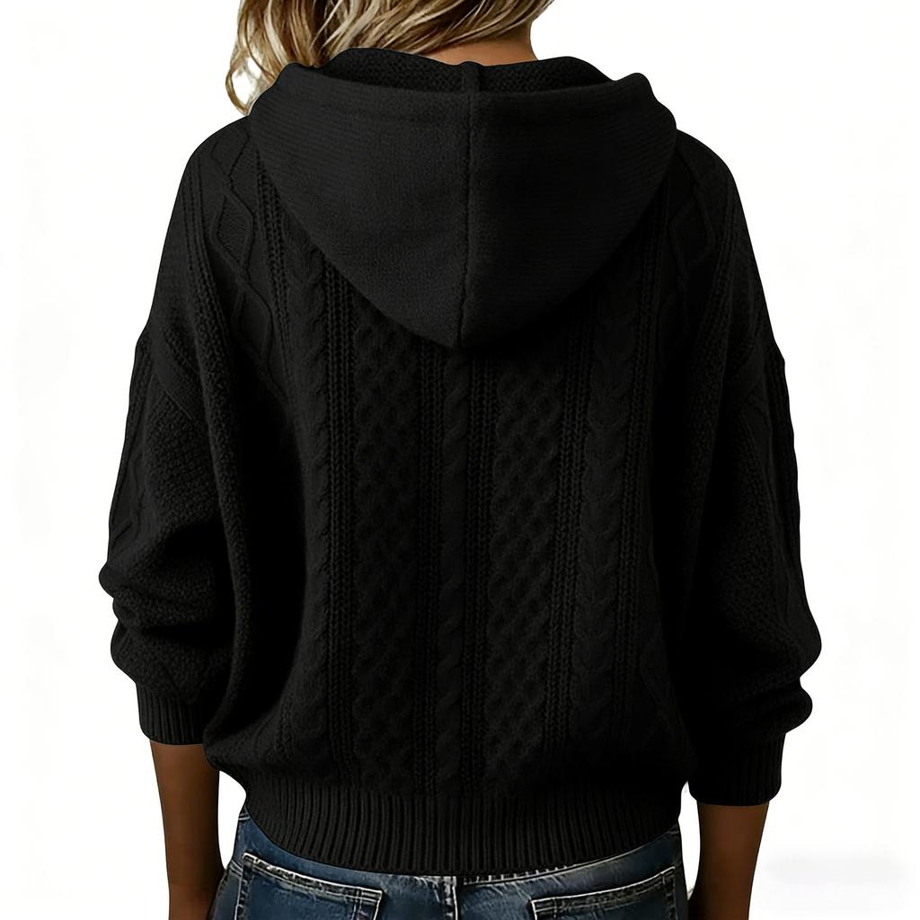 Damen Weiche Hoodies Gestrickte Kapuzenpullover mit Kordelzug
