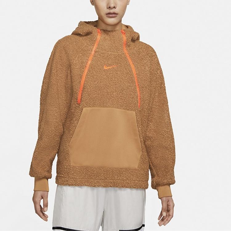 Nike Sports Casual Logo Sherpa Pullover Sweatshirt Women sweatshirt Brown DC5141-281
