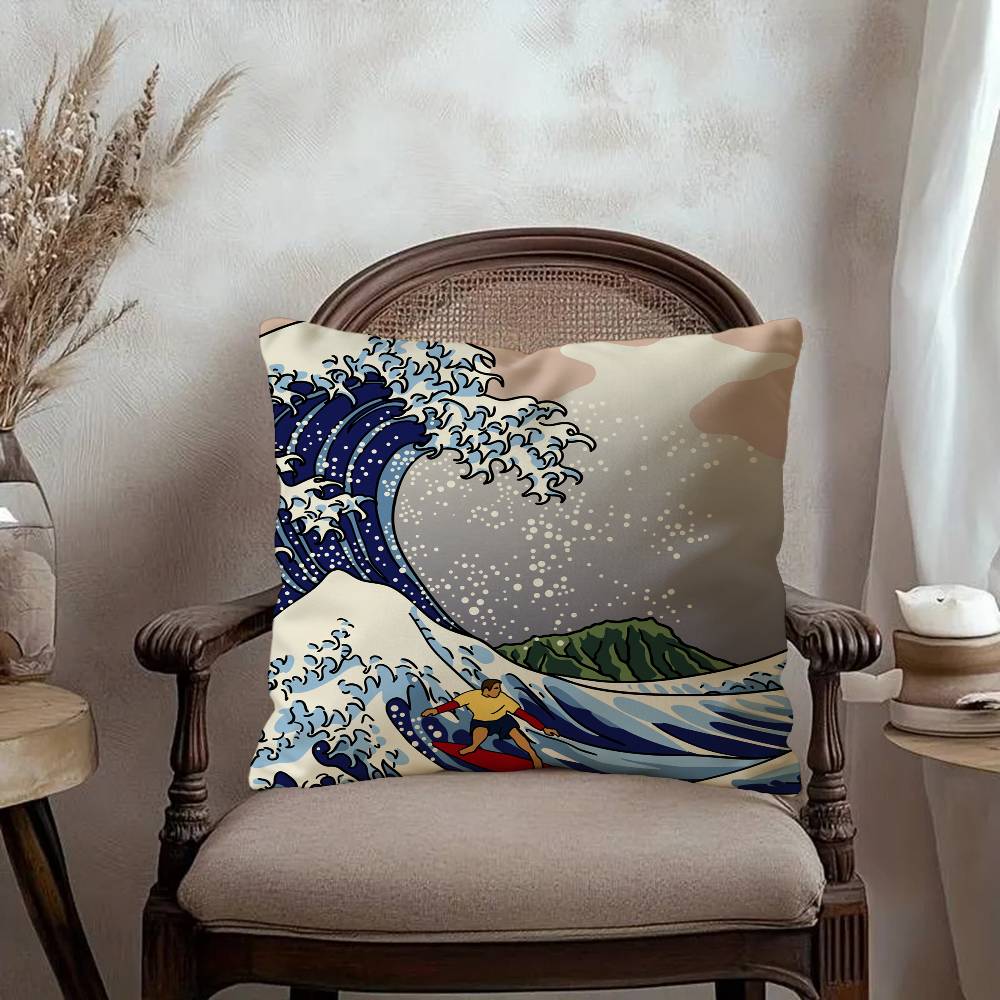 Japanese Wave Art Maple Design Cushion Cover Happy Autumn Harvest decor Holiday Decorati Pillow Cover