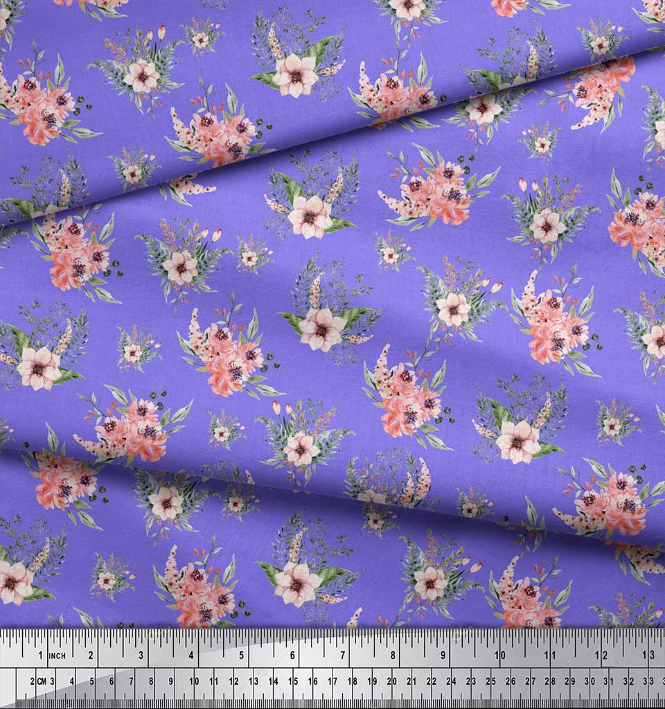 Soimoi Red Poly Crepe Fabric Mignon Dahlia & Peony Floral Fabric Prints By Metre 42 Inch