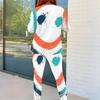 Women Plus Size Beige Green Printed Two Piece Set Round Neck Long Sleeve Top And Fitted Pants