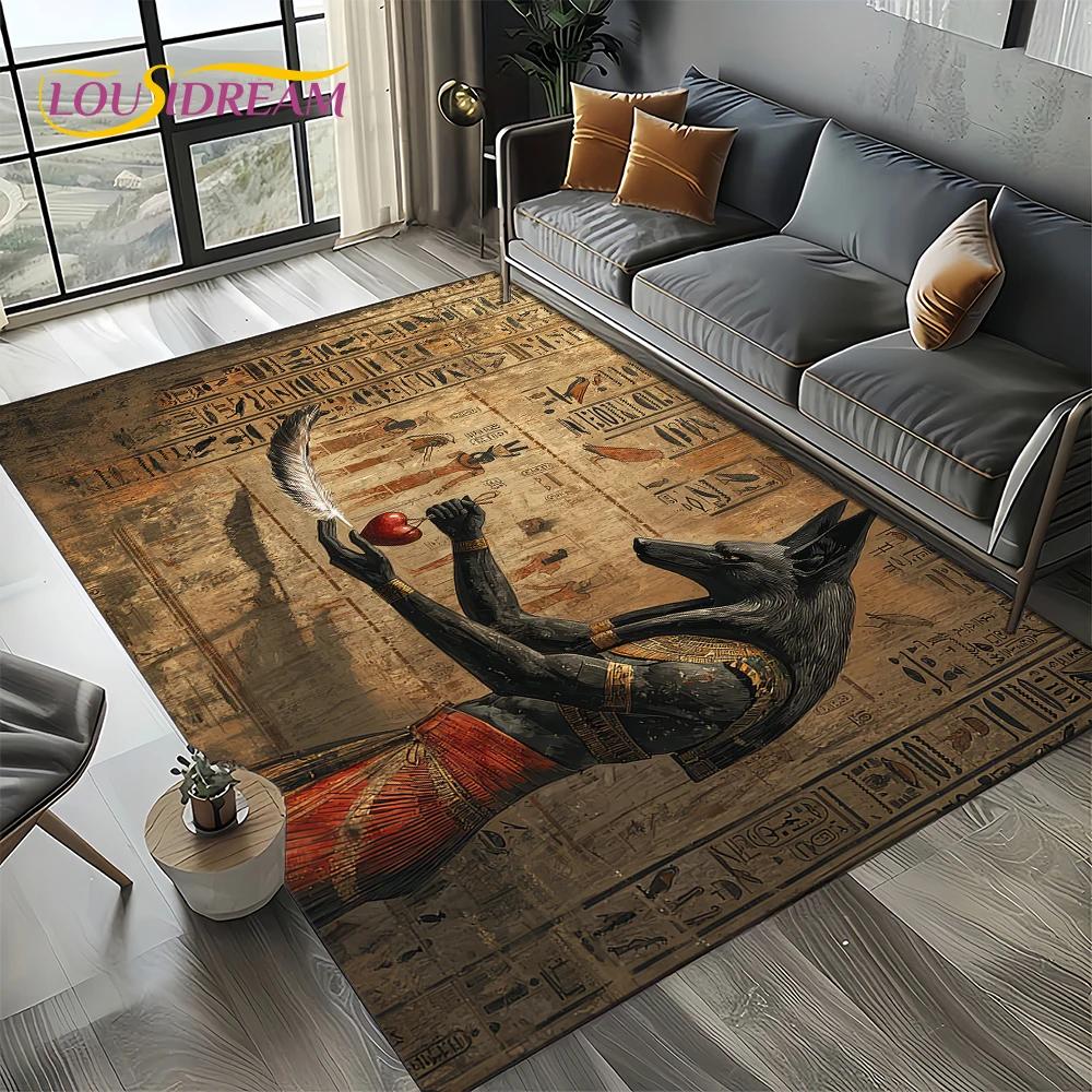 3D Retro Ancient Egypt Death Anubis Pharaoh Horus Mythology Carpet Rug for Living Room Bedroom Home Sofa,Kids Non-slip Floor Mat