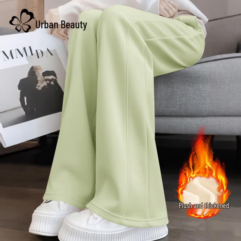 Women s Winter Warm Fleece-Lined High-Waist Loose Straight Pants L