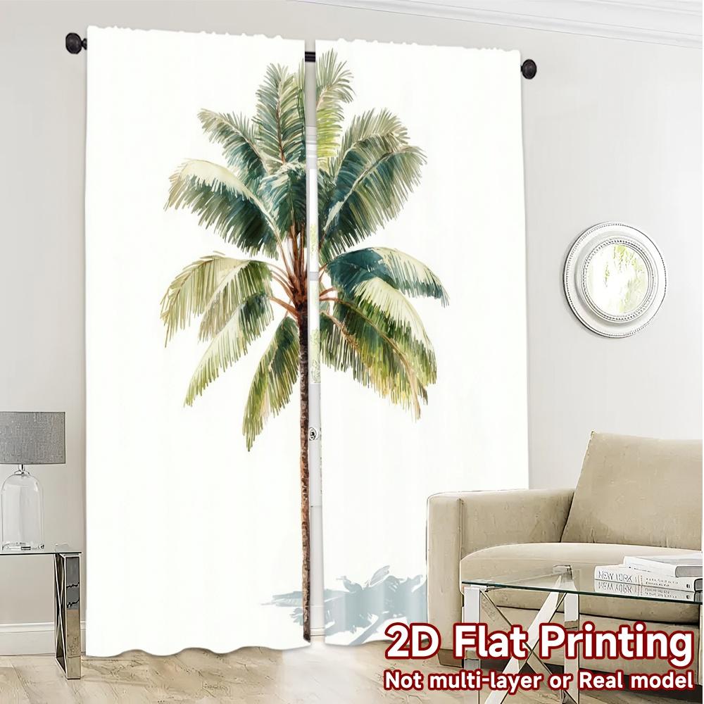 2pcs, 2D FLAT PRINTING Curtains (Without Rod) Palm Elegance Pattern Modern Curtains Prints Light Filtering Curtains All Seasons