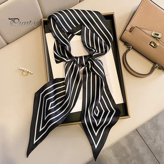 Lady Hair Band Women Neck Scarf Striped Contrast Color Satin Triangle Edge Wide Decoration OL Style Commute Clothes Accessory