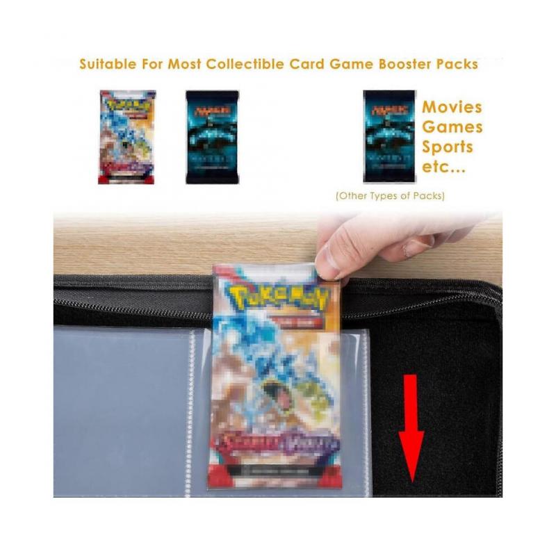 Booster Pack Binder, Holds 48 Booster Packs, 4-Pocket Booster Pack Holder with 12 Sleeves, Display Protector