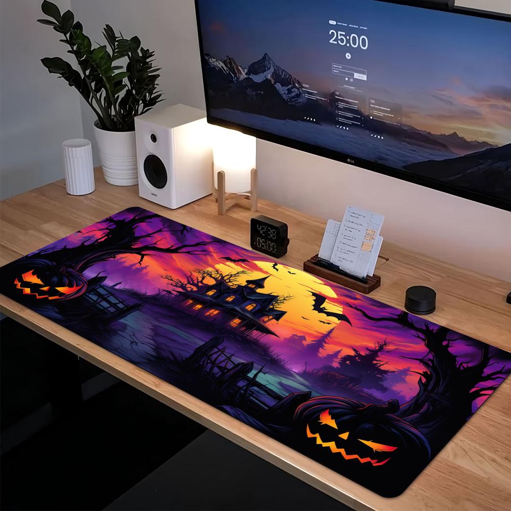 Halloween Haunted House Sunset Purple Orange Reflection Extra Large Gaming Mouse Pad Non Slip Rubber Base Desk Mat For Table