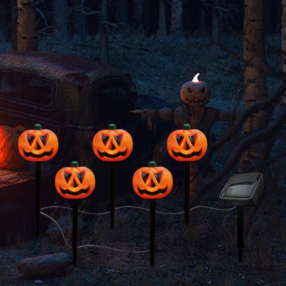 5 Pack Halloween Pumpkin Pathway Stake Lights Halloween Decoration Outdoor Solar Lights Waterproof for Garden Yard Pathway Decor