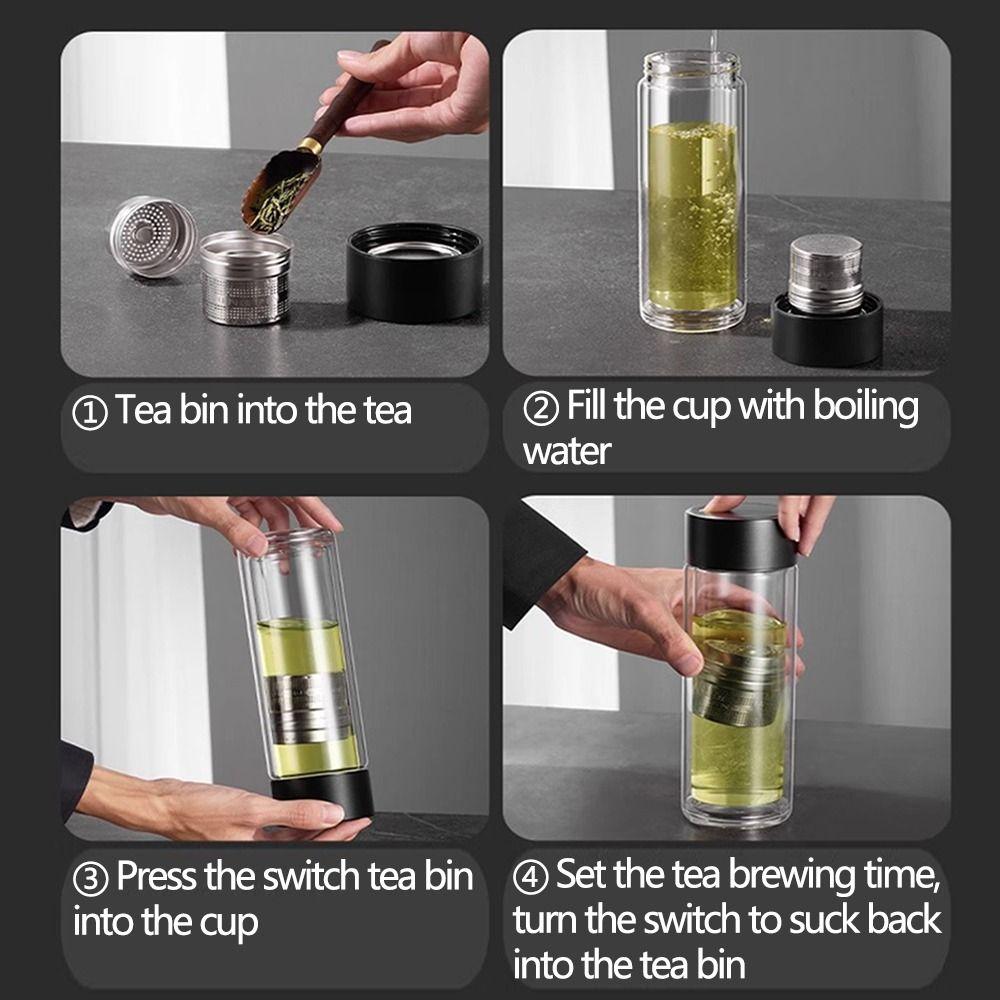 Sealed Glass Tea Cup Insulated Tea Bottle Anti Scalding Magnetic Glass Tumbler Office