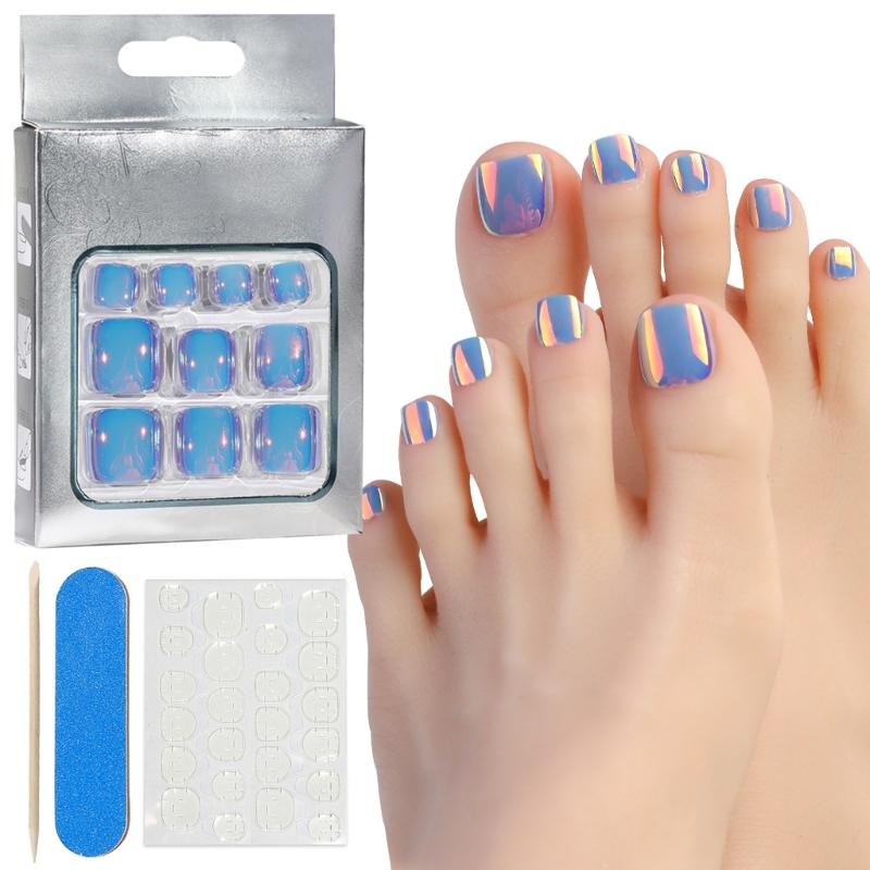 Square False Toenails Acrylic Stick On Toenails Full Cover Toenails Tips Press On Toenails Cats Eyes False Toenails