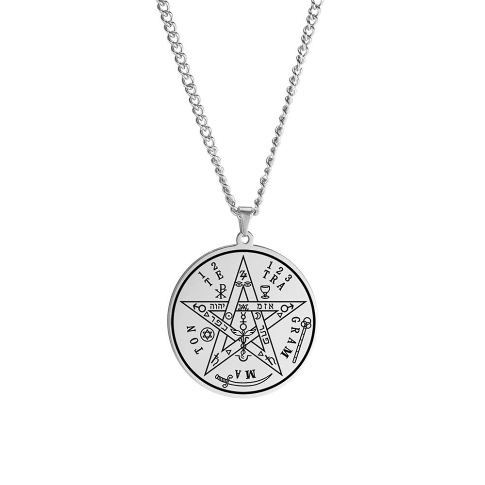 

Witchcraft Tetragrammaton Pentacle Necklace Stainless Steel Chain Pentagram Protection Magical God Name Amulet Jewelry 60cm