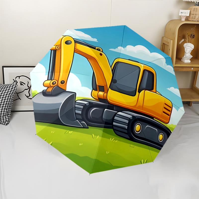 Excavator Theme Automatic Umbrella, Lightweight & Portable, 8 Rib, Perfect for Outdoor Travel, Birthdays, Christmas, Gifts.
