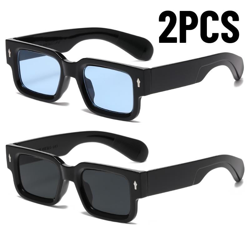 2Pcs New Year Gift Classic Retro Rectangle Men Women Sunglasses Uv400 Outdoors Driving Sun Glasses Trendy For Women Men Glasses