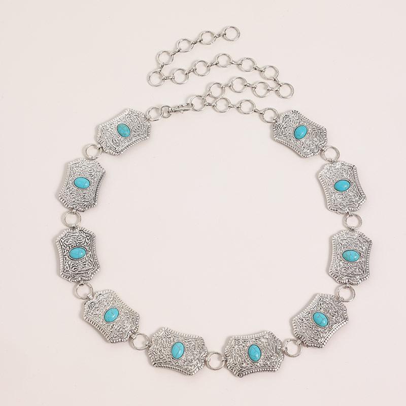High-end Women's Waist Chain Engraved Turquoise Waist Chain Boho Women's Waist Chain Turquoise Retro Waist Chain