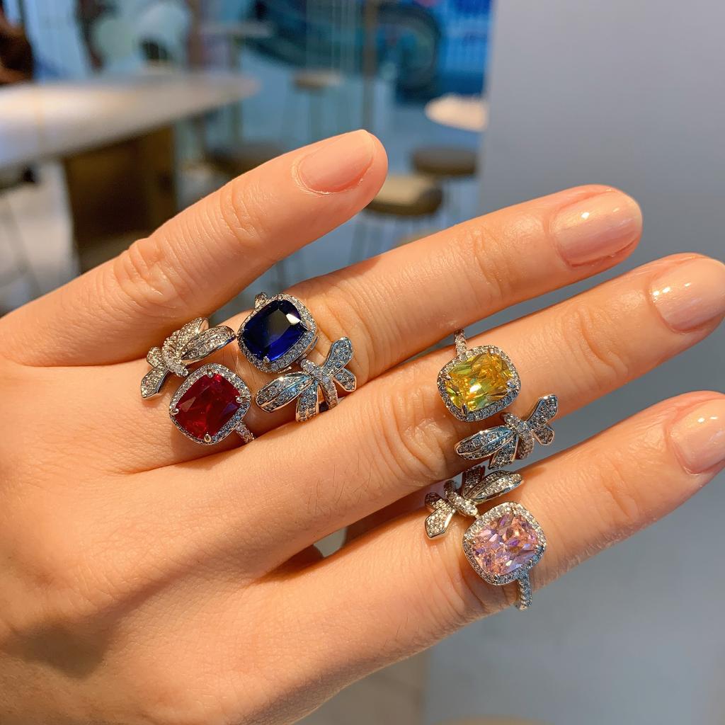 Clearing Tiktok Live Broadcast Red Corundum Fat Rectangular Ring Color Treasure Vintage Jewelry At A Loss