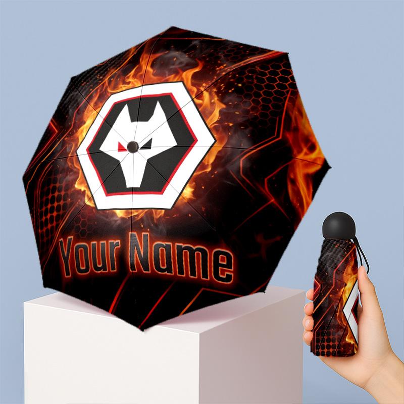 Wolverhampton Wanderers Football Manual Five Fold 8 Rib Umbrella Support Custom Text, Lightweight Travel Umbrella