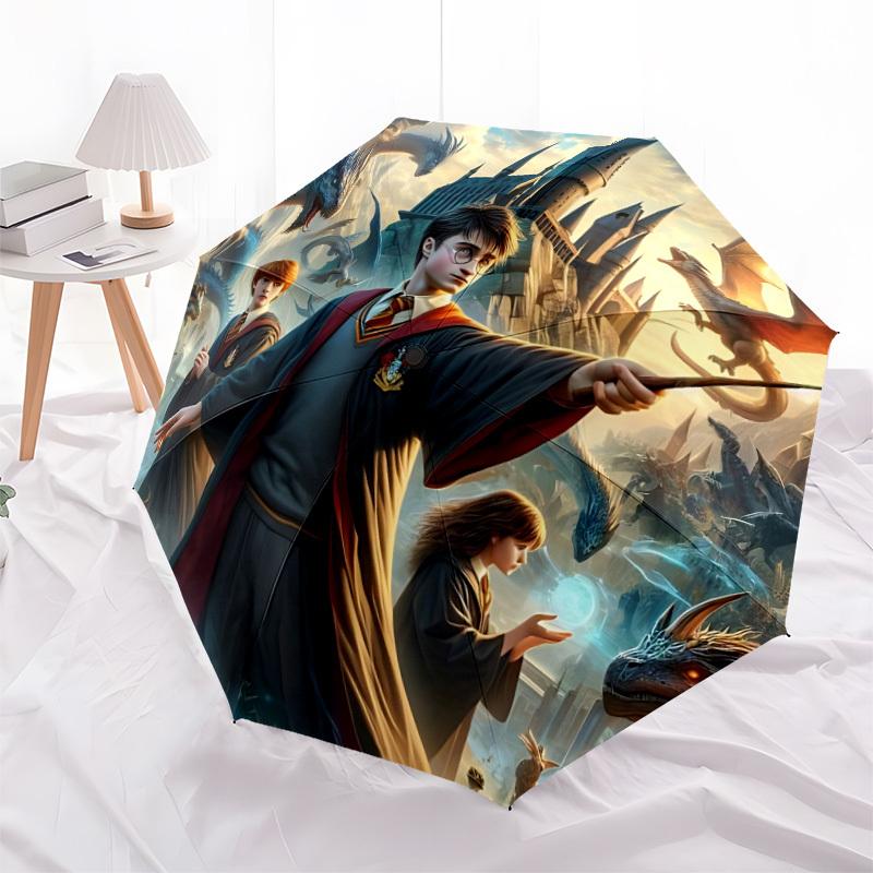 1pc Harry Potter Automatic Folding Umbrella - Compact 8-Rib Design, Durable Plastic & Iron, Perfect Gift for Friends & Family, Outdoor Umbrella, Fashi