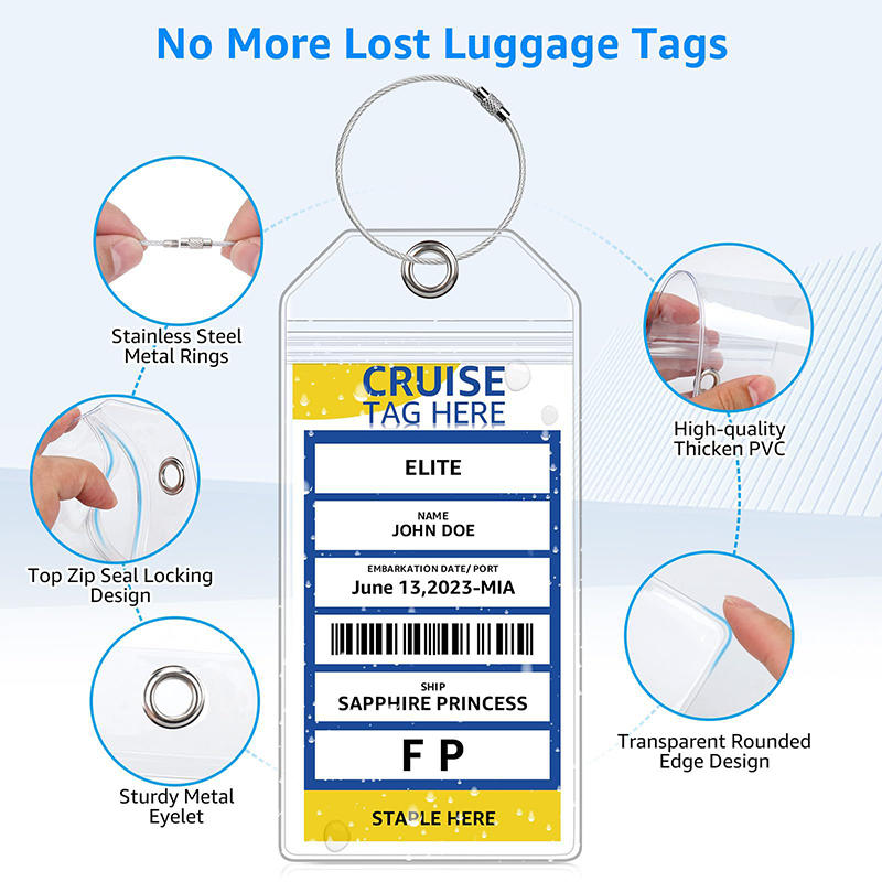 5PCS Luggage Tag Holder Waterproof Zipper Clear PVC Plastic Accessories Stainless Steel for Travel