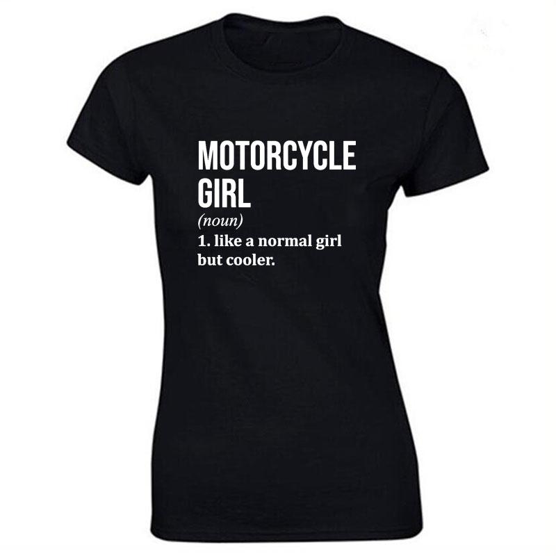Motorcycle Girl Print Cotton Casual Tshirt Women Funny T Shirt for Lady Streetwear Regular Top Tee