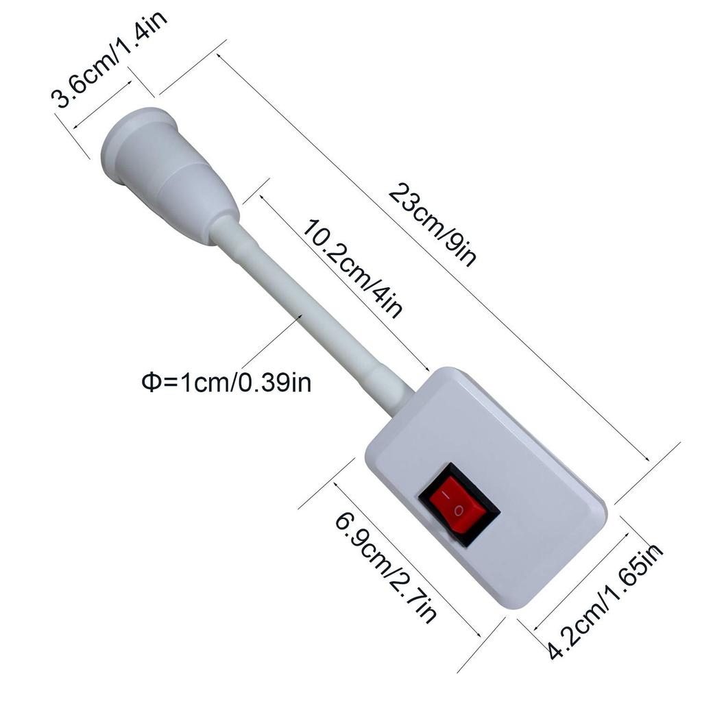E27/E26 Plug in Light Socket Adapter with On/Off Switch Flexible Neck Extension Lamp Bulb Holder Converter for Night Light Bedside lamp Wall lamp
