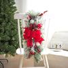 Christmas Stair Garland with Faux Snow Pine Cones Ribbon Realistic PVC Christmas Wreath for Indoor Decor Staircase Door Mantel Decoration
