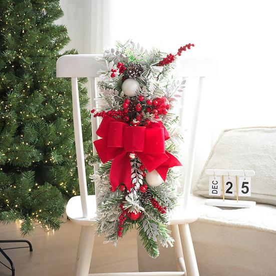 Christmas Stair Garland with Faux Snow Pine Cones Ribbon Realistic PVC Christmas Wreath for Indoor Decor Staircase Door Mantel Decoration
