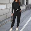 Sets For Women 2 Piece Round Neck Long Sleeve Shirts Colid Sweatpants Pocket Sets