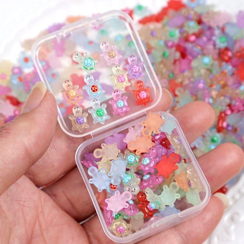 100Pcs Multicolors Super Mini Luminous Parent-child Turtle Miniatures Resin Ornaments Fairy Garden Decoration Micro Landscape