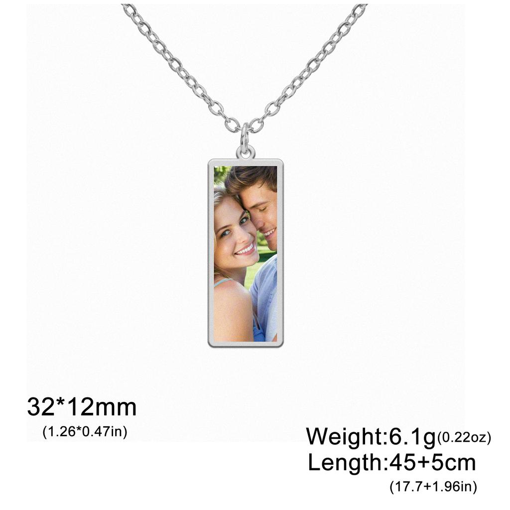 Custom Print Photo Necklace Single Sided Logo Personalized Rectangle Pendant Stainless Steel Jewelry Party Valentine's Day Gifts