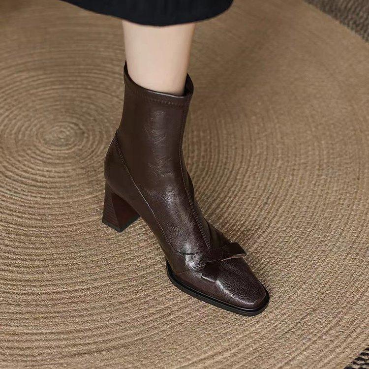 Fashion 2025 New Winter Ankle Boots Print Soft Leather Vintage Chunky Heel Boots for Women Fashionable and Versatile Boots