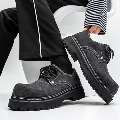 Spring and Autumn New Big Head Leather Shoes Niche Derby Shoes Denim Platform Casual Shoes