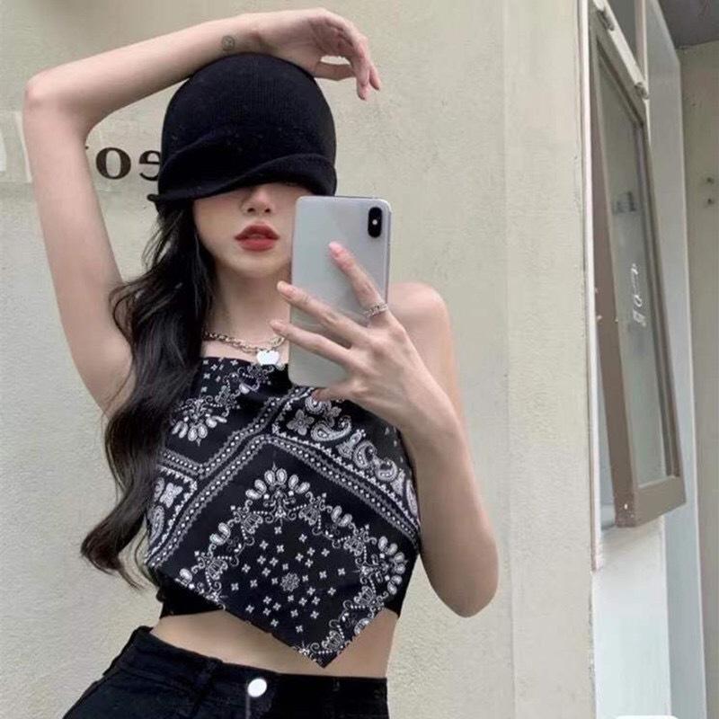 

2023 Women s Spring Paisley Slimming Black Tank Top Trendy Innerwear/Outerwear One Size чёрный