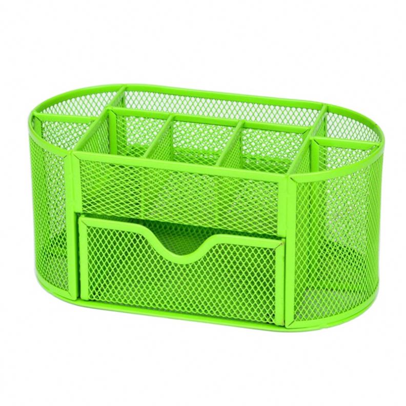 Metal  Desk Organizers Office Supplies Pencil Holder Sliding Drawer Mesh Desktop Organizer with 6 Compartments