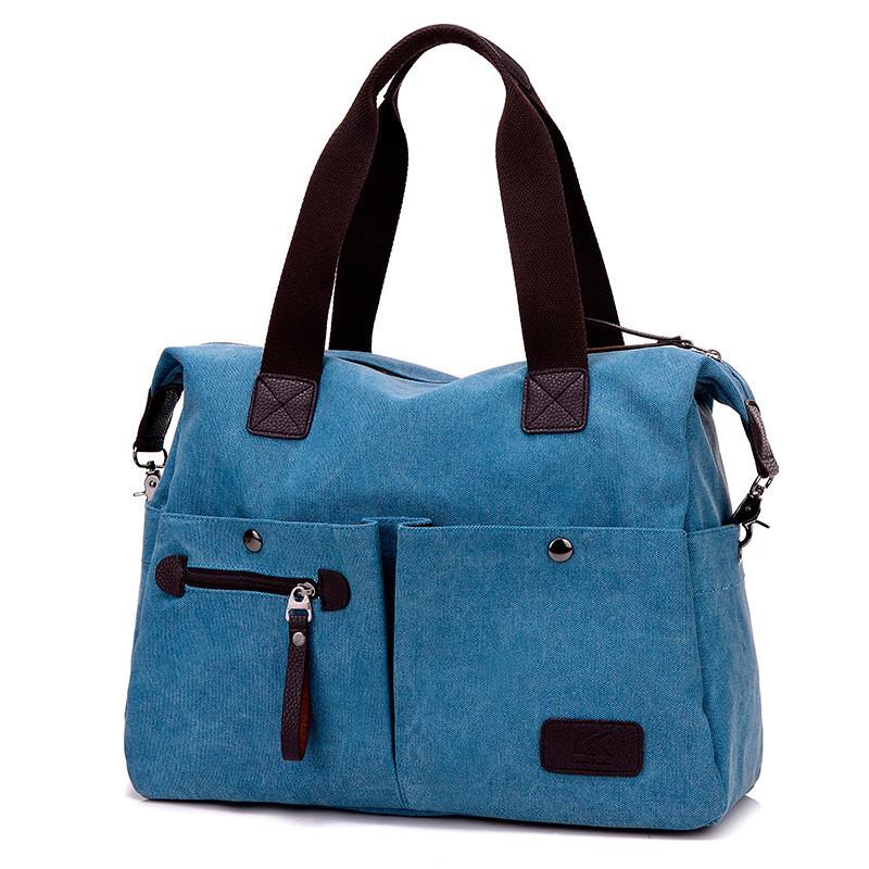 Korean Style Canvas Womens Casual Shoulder Bag With Zipper Pockets For Daily Use