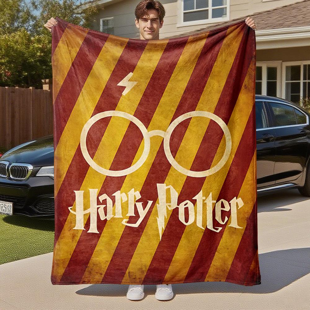 1pc Harry Potter glasses lightning bolt Outdoor Flannel Throw Blanket All Season Soft Warmth,Home Decor 1031104