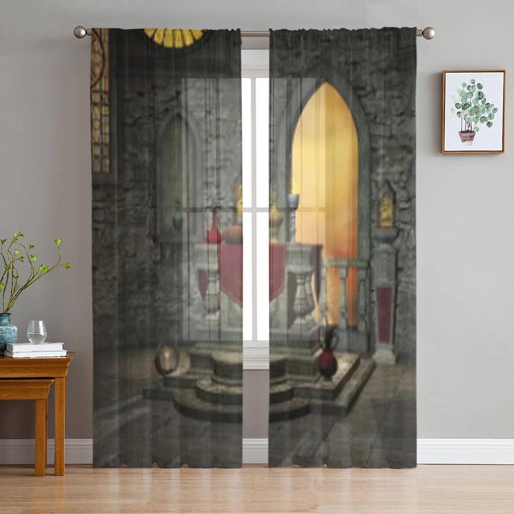 Ancient Altar Tulle Sheer Curtains for Living Room Decoration Curtain for the Room Bedroom Kitchen Voile Organza Curtains