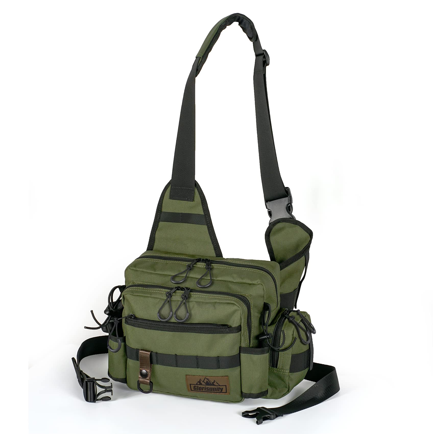 

Glorisunity Tackle Fishing Bag with Rod Large Double Adjustable Shoulder Detachable Waist and Pliers Holder for Outdoor and Travel Bag, 5-Way Holder, оливковий