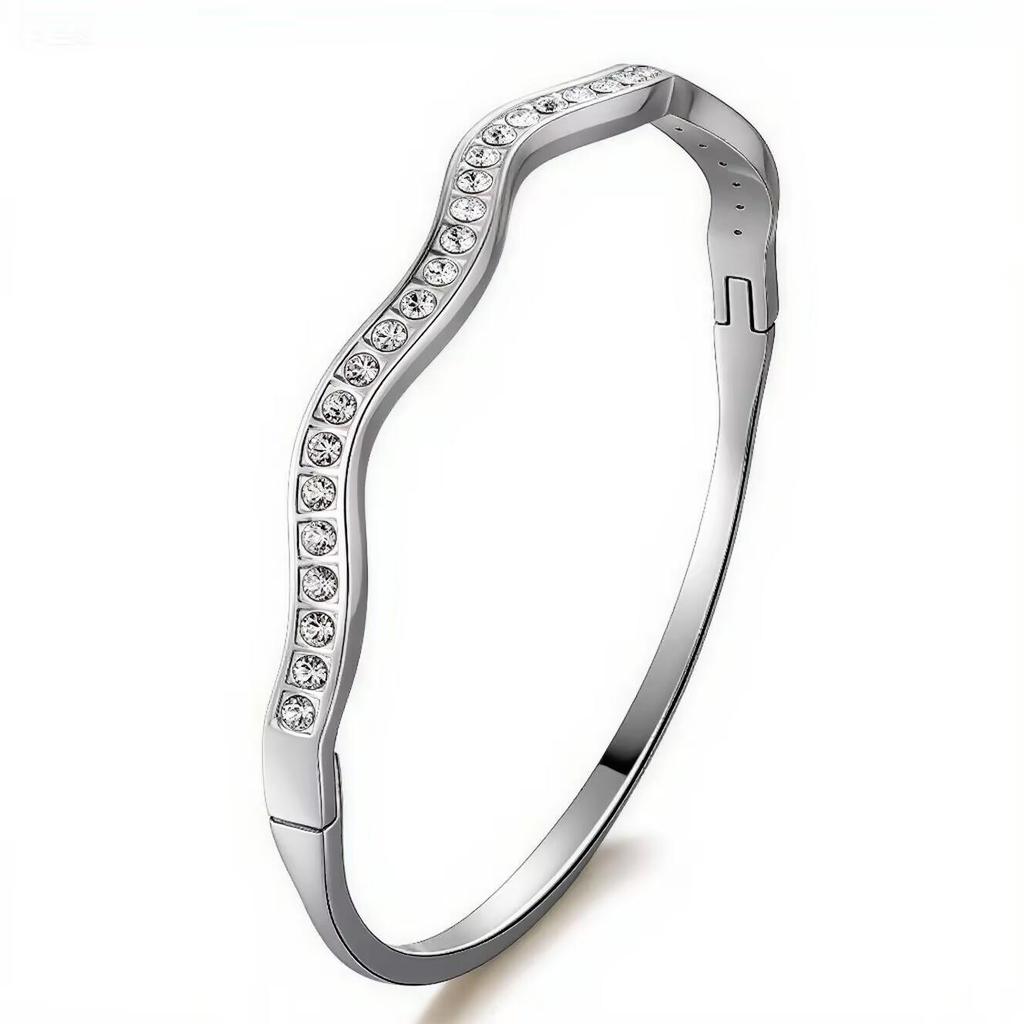 Bracelet de Luxe en Acier Inoxydable pour Femme: Titane Électroplaqué, Sertissage Diamants Complet, Style Européen-Américain