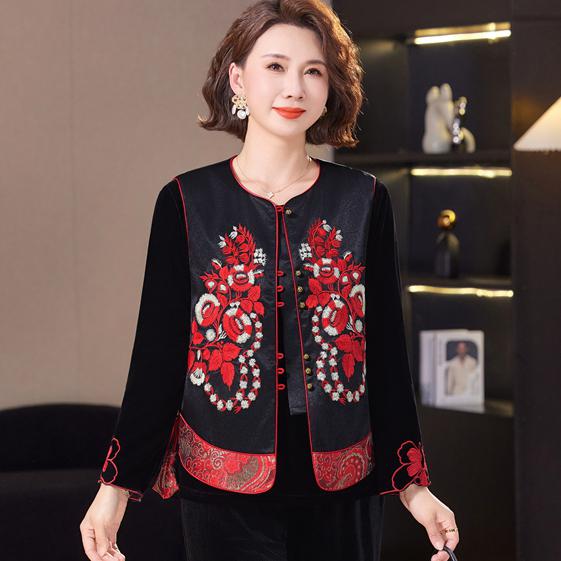 

2026 Spring/Autumn Ethnic Retro Vest Top Three-piece Set for Middle-aged & Elderly Women 5XL [150-165 jin]