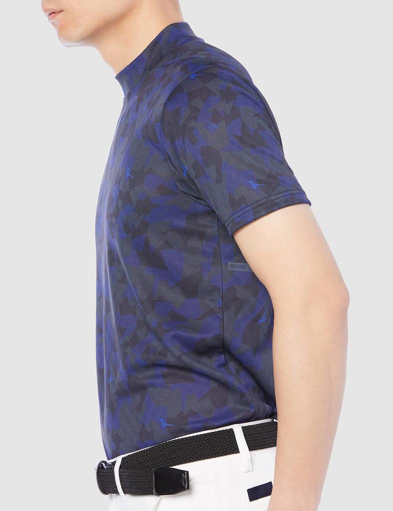 Golf Wear Mesh Jacquard Print Short Sleeve Mock Neck Shirt Sweat Absorbent Quick Drying Stretch E2MA2002 Deep Navy XL [Mizuno]