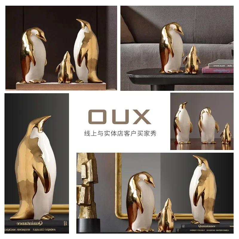 Creative Ceramic Craft Home Decor Accessorie Animal Cartoon Ceramic Figurines Golden Penguin Decoration Little Penguin Sculpture