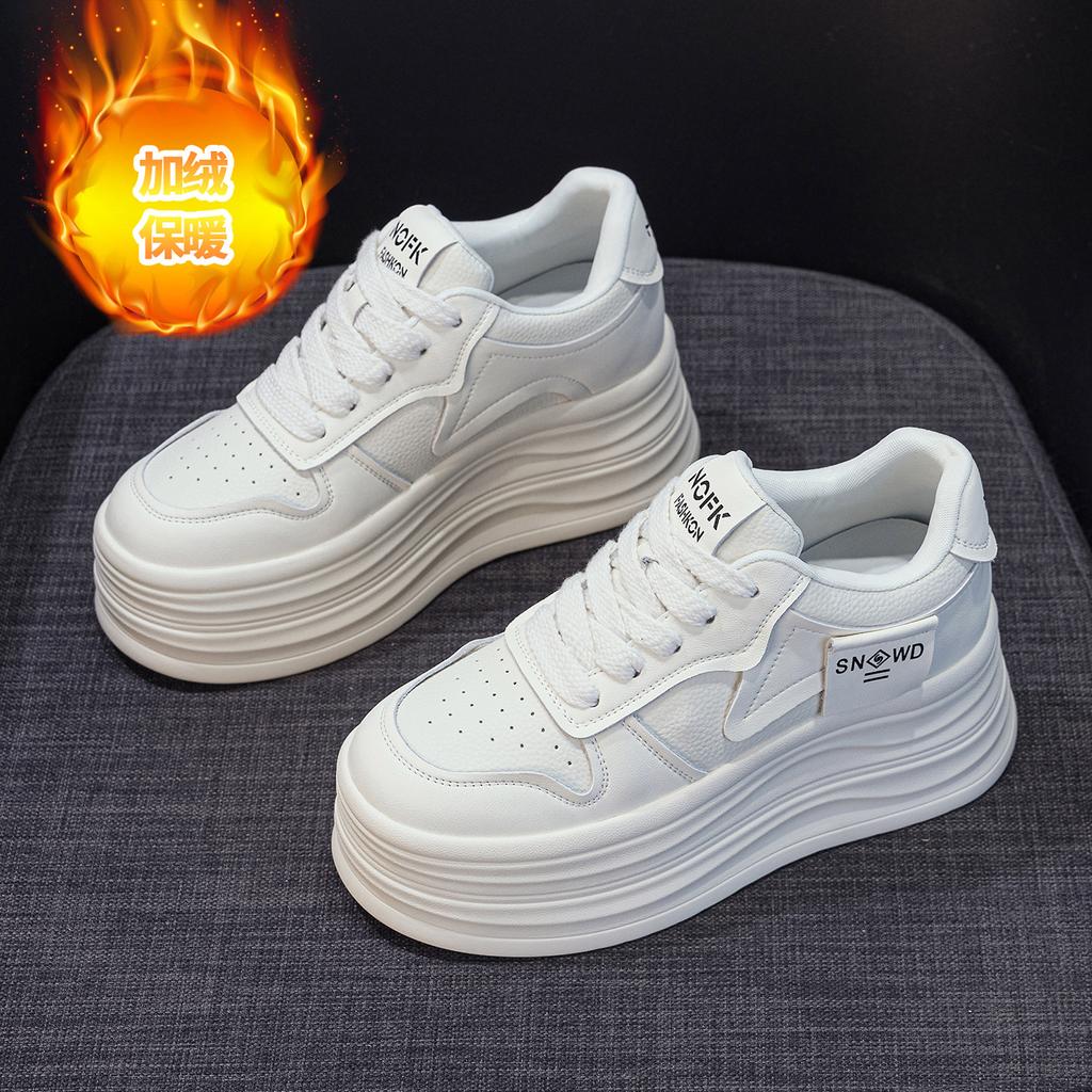 Sneakers women's shoes height increase in spring casual shoes board shoes leather thick-soled muffin shoes