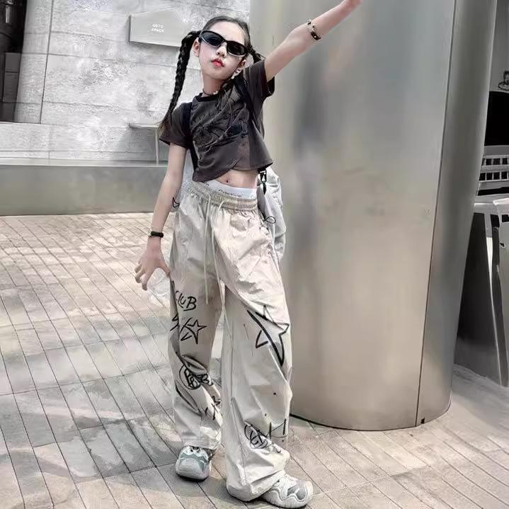 Girls' 2024 Summer Hip-Hop Graffiti All-Match Long Pants