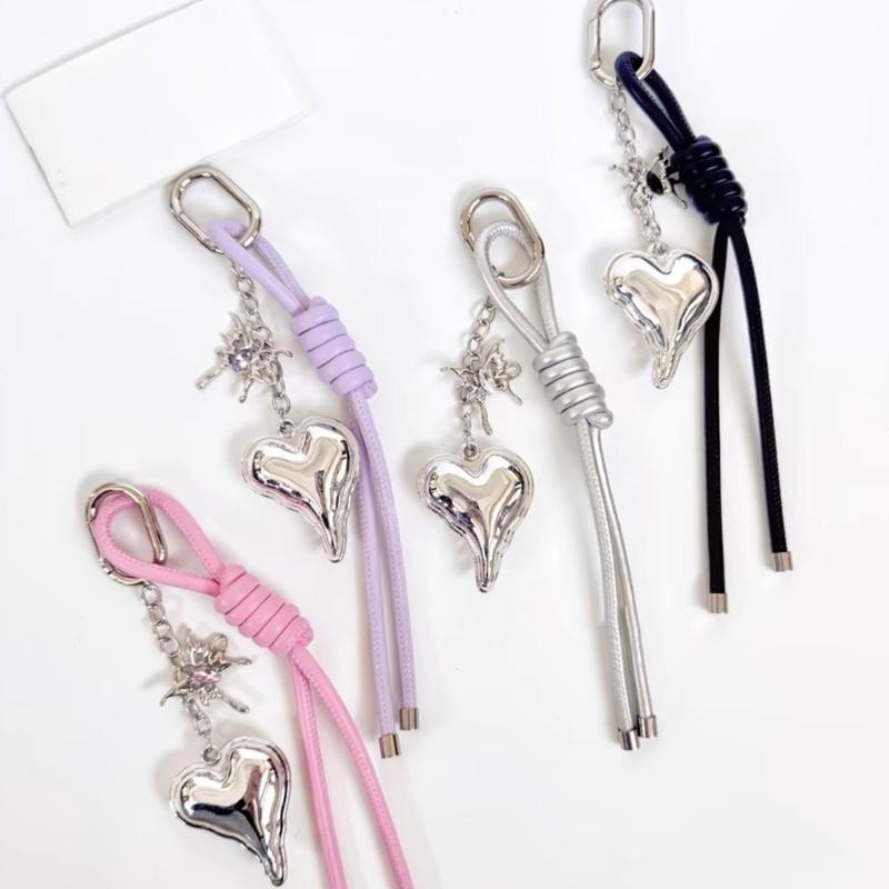 Handwoven Leather Heart Keychain Alloy Accent Hanging Decoration Jewellery Accessory for Keys Bags Gift Giving