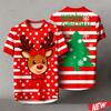Red Stripes Cartoon Christmas Tshirt Men Women 3d Printing Merry Christmas Tee Shirts Tops 2026 New Year Short Sleeve T-shirt